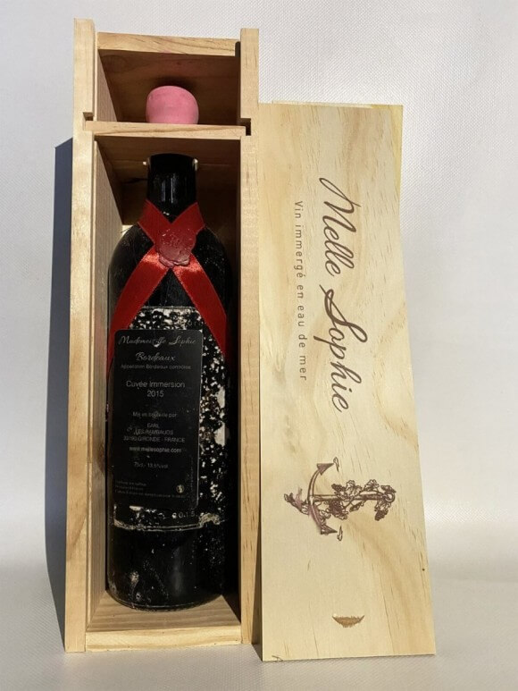 Bordeaux rouge Melle Sophie vin immergé en eau de mer